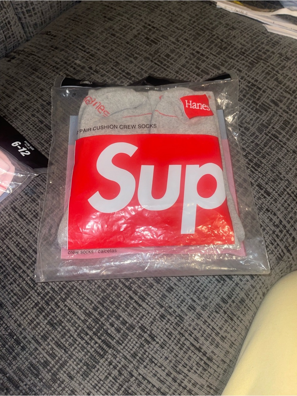 Supreme Gray Crew Socks with Red Logo